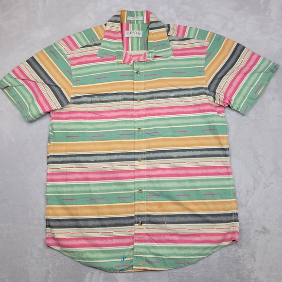 Orvis Shirt Mens XL Striped Short Sleeve Button Up Pocket Casual Rainbow Adult* - Picture 1 of 7